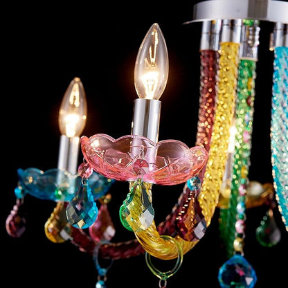 5-Light Children Candle Chandeliers, Modern Candy Design Flushmount Light Fixture for Bedroom, Dining Room, Kitchen, Bathroom, D22×H16 inch, Clear Rainbow Color Finish & K9 Crystal