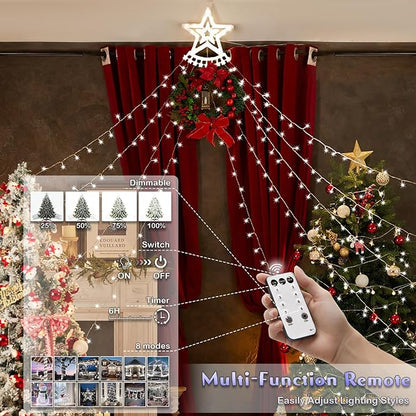 Star String Lights, 350 LED Tree Waterfall Fairy Lights, Outdoor Waterproof Christmas Decoration Lights with Remote, 16FT X 9 Hanging LED Lamp for Garden Yard Wedding Birthday Festival, Cool White