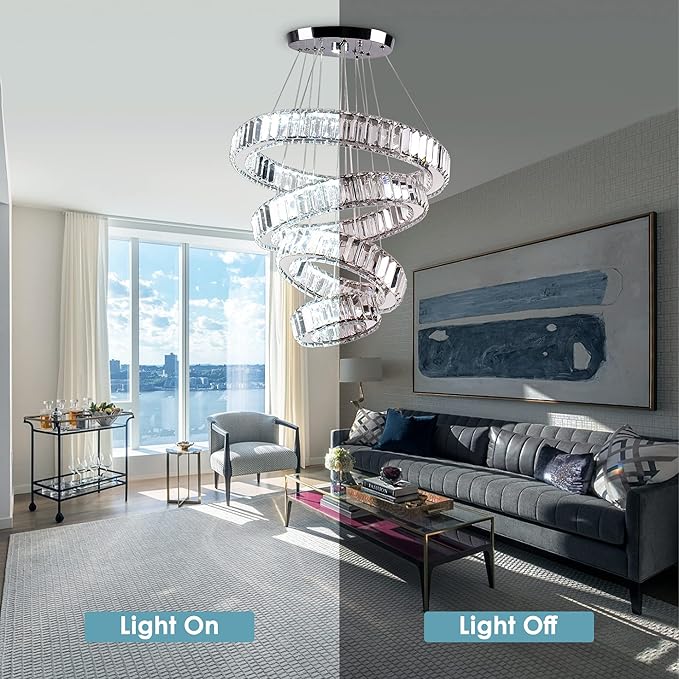 Modern Crystal Chandelier LED Pendant Light 4 Ring Chandelier LED Crystal Chandeliers for Dining Room Bedroom Living Room Cool White Dia 7.9"-11.8"-15.7"-19.7"