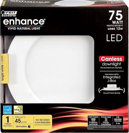 Feit Electric 5-6" LED Canless Recessed Downlight with Integrated J-Box, 75W Equivalent, Dimmable, 3000K Bright White, 800 Lumens, Easy No-Can Installation for Home & Commercial, LEDR56JBX/930, 1 Pack