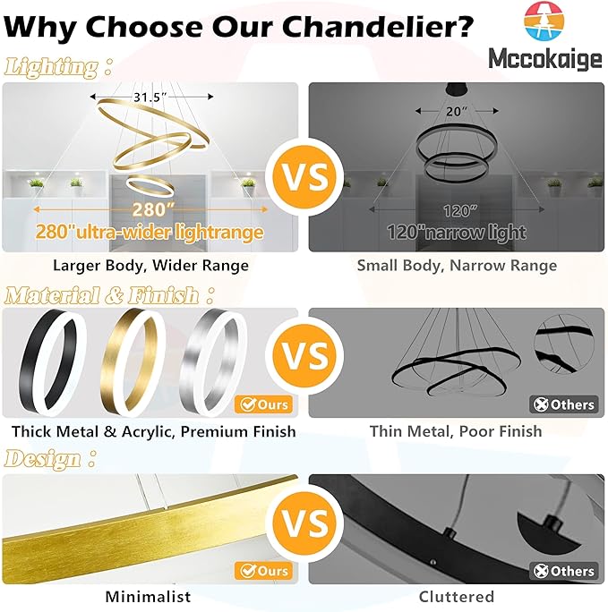31.5" 3 Ring Modern Led Pendant Light Gold Modern Led Chandelier Contemporary Ring Chandeliers Dimmable Chandeliers Color Temperature Adjustable Height Hanging Chandelier for Living Room