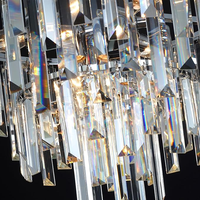 Modern Chrome Crystal Chandelier, 18" Round Chandeliers for Dining Room 4-Tier 6 Lights Luxury Top K9 Crystal Ceiling Pendant Light Fixture for Foyer Bedroom Closet