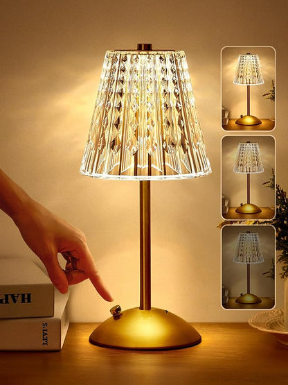 Crystal Cordless Lamp, Dimmable+3 Colors Rechargeable Lamp, Touch+2000mAh Battery Operated Vintage Ambient Light for Kitchen/Bedroom/Bathroom Shower, College Gifts, Mothers Day Gifts for Wife Daughter
