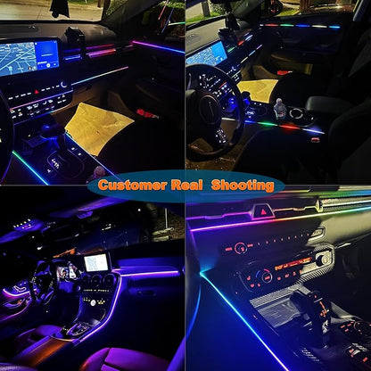 Jushope Car LED Strip Lights, Interior Acrylic LED Lights for Car with Dynamic Rainbow Dream Color Chasing, Ambient Lighting Kits Music Sync (6 in 1(4 * 29.5+43.3+14.5 inches))