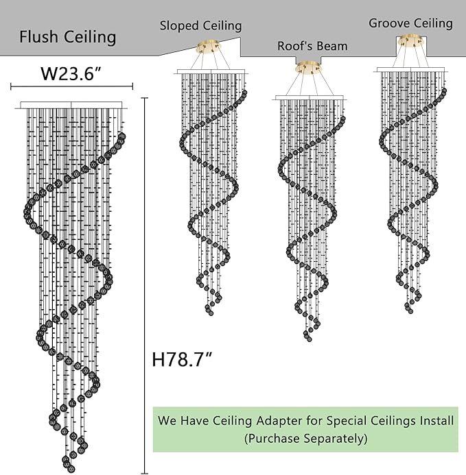 HAIXIANG W24 x H78 Inches Crystal Glam Chandelier Long Light Chandeliers with Dimmable Light Bulbs Gold High Ceiling Pendants Light Fixtures for Foyer Entryway Living Room Stair