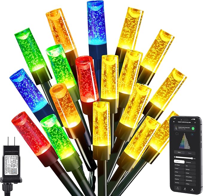Brizled Smart Christmas Tree Lights, 66FT 200 LED Color Changing Bubble Candle String Lights App & Voice Control, Warm White & Color WiFi Xmas Light Music Sync for Indoor Outdoor Xmas Wedding Party