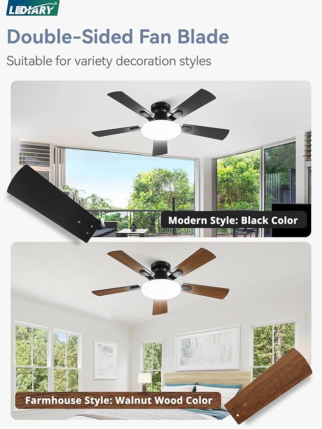 42 Inch Ceiling Fan with Lights and Remote, 30W 12" LED Panel Flush Mount Ceiling Fan, 6-Speed Quiet DC Motor Modern Low Profile Ceiling Fan with Reversible Blades for Bedroom, Bedroom, Patio