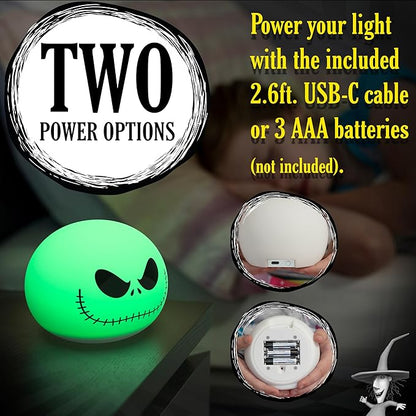 Disney Jack Skellington Squishy Light - Color-Changing Night Light for Kids & Adults, USB/Battery Operated Dimmable Lamp, Halloween & Christmas, Perfect for Bedroom, Playroom, Living Room (82503)