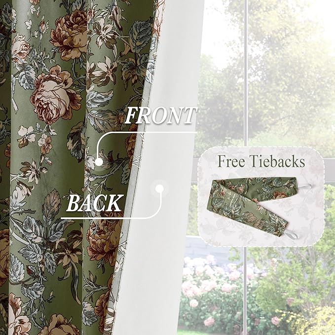 StangH Sage Green Velvet Curtains 84 inches Long, Floral Patterned Vintage Home Decor Thermal Insulated Privacy Window Treatments for Living Dining Room, W52 x L84, 2 Panels