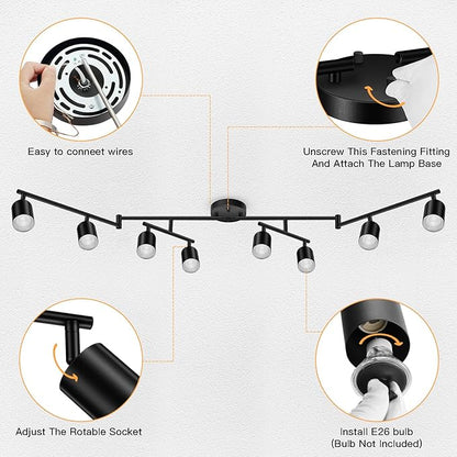 BoostArea LED 8 Light Track Lighting Kit, Black 8 Way Ceiling Spot Lighting, Flexibly Rotatable Light Head for Kitchen, Living Room, Bedroom, GU10 Bulb Not Included