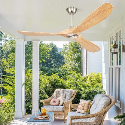 72” Ceiling Fans Without Lights, Wood Ceiling Fan with Remote Control No Light, Modern Propeller Ceiling Fan with 3 Blades,Brushed Nickel Outdoor Ceiling Fans for Patios (Nature Wood)