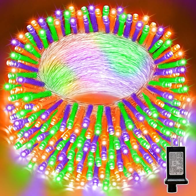 LAMPHOME Halloween String Lights, 100 LED Orange Purple Green Plug in String Lights, 16 Modes Clear Wire Fairy Mini Lights for Indoor Outdoor Halloween Party Garden Yard Home Holiday Decoration