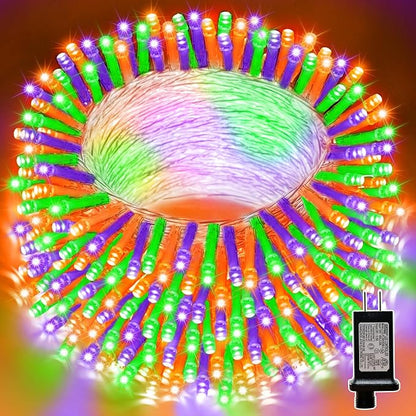 LAMPHOME Halloween String Lights, 100 LED Orange Purple Green Plug in String Lights, 16 Modes Clear Wire Fairy Mini Lights for Indoor Outdoor Halloween Party Garden Yard Home Holiday Decoration