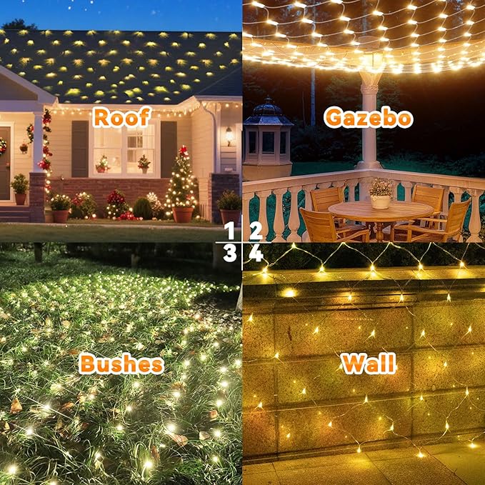 LitHome 610 LED 34.5ft x 5ft Outdoor Christmas Net Lights,Connectable Mesh Lights with 8 Modes,Waterproof Plug in Net Lights for Bushes, Garden, Backyard, Holiday, Christmas(Warm White)