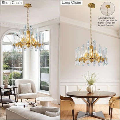 24" Modern Gold Crystal Chandelier, 12-Light Luxury Round Chandeliers for Dining Room, Living Room, Bedroom, Foyer, Entryway, Kitchen, Contemporary K9 Crystal Adjustable Chain Chandelier Light Fixture