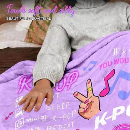 Kpop Gifts Blanket for Teen Girls - Music Gifts for Women Friends K-Pop Fans Lovers, Kpop Merch Stuff, Christmas Birthday Gifts for BFF Girls Women, Just A Girl Who Loves K-pop Blanket 80''x60''