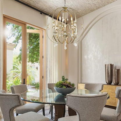 Farmhouse Crystal Chandeliers for Dining Room Light Fixture,2 Tier 9 Light 30 Inch Antique Silver Sphere Bronze Chandelier for Living and Dining Areas,Living Room,Staircases,Entryways