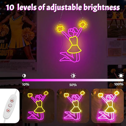 OkiyiD Cheerleading Neon Sign, Dimmable LED Wall Art for Cheerleaders, Girls, Women, Ideal for Bedroom, Dance Studio, Club Decor with USB Power and Hanging Kit