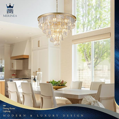 Large Crystal Chandelier Modern Gold 30" 16 Lights Round Chandeliers 5 Tiers Luxury K9 Crystal Ceiling Pendant Light Fixture for Foyer Staircase Living Room Dining Room