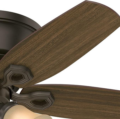 Hunter 42 inch Indoor Ceiling Fan with LED Lights - Bronze Ceiling Fan with Pull Chain, For Bedroom, Living Room, or Kitchen, Low Profile Flush Mount, No Remote, 5 Blades - Builder 51091, New Bronze