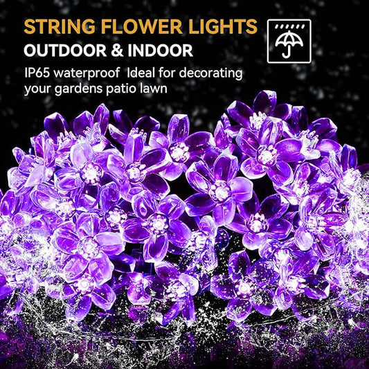 ITICdecor Outdoor Solar Flower String Lights Waterproof 50 LED Fairy Light Decorations for Christmas Tree Garden Patio Fence Yard Spring (Purple)