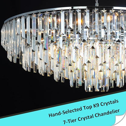 Modern Chrome Crystal Chandelier, 17 Lights 7-Tier Round Luxury Top K9 Crystal Chandeliers Large Ceiling Pendant Light Fixture for Dining Room Living Room Bedroom Foyer