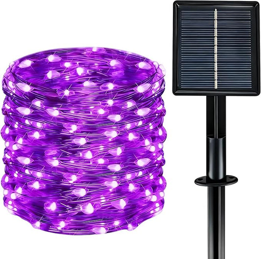 Solar String Lights Outdoor Waterproof 33ft 100LED 8 Modes Twinkle Lights Solar Fairy Lights for Patio, Garden Yard Party Wedding Tree Christmas Halloween Decoration, Purple