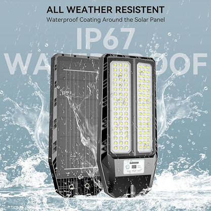 VOOJOY Solar Street Lights Outdoor, 7000K Solar Light Outdoor LED Street Light Dusk to Dawn, LED Wide Angle Lamp with Motion Sensor and Remote Control, for Parking Lot, Yard, 5000W, 2 Pack