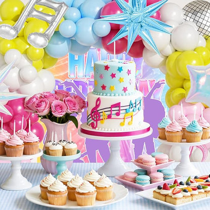 JOGAMS 175Pcs Colorful K-Pop Balloon Arch Kit, Hot Pink Blue Yellow White Pink Balloons with Disco Ball Music Note Iridescent Star Foil Balloons for Kpop Music Disco Theme Birthday Prom Concert Party