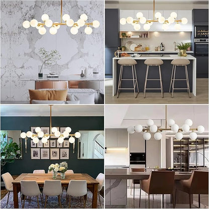 Mid Century Modern Chandelier Gold Linear Sputnik Chandeliers 16-Light Rectangular Pendant Lighting Fixture for Dining Room, Kitchen Island