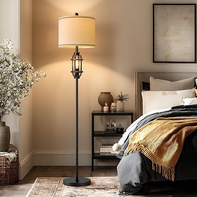 G-SAFAVA 62.5" Floor Lamp for Living Room Industrial Black Standing Tall Lamps for Bedroom Mid Century Modern Corner Floor Lamps for Office Nursery Reading Light Room Lamp, Bulbs Included