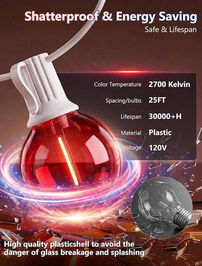4th of July String Lights, 25FT G40 Red White and Blue Lights with 27 Shatterproof G40 LED Bulbs(2 Spare), Plug In Outdoor String Lights for Independence Day Patriotic Party Patio Backyard Decor