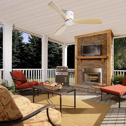 CACI Mall 52 Inch Solid Wood Ceiling Fan without Light, Flush Mount, 3 Blade, Low Profile, Modern, Outdoor/Indoor Ceiling Fans No Light for Bedroom/Farmhouse/Patio