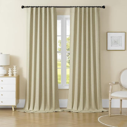 DUALIFE Full Blackout Curtains for Living Room,Patio Door Sliding Door Blinds Pleated Curtains for CountryVilla/Loft,2 Panels,Extra Wide Privacy Draperies 72 x 96 Inch Oatmeal Chartreuse