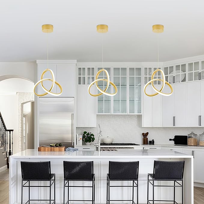 MAYNA Spiral Kitchen Island Pendant Lights, 4000K Modern Led Chandelier Light Fixture, 18W Adjustable Hanging Light Fixtures for Kitchen Island Dinning Room, 3 Pack (Gold)