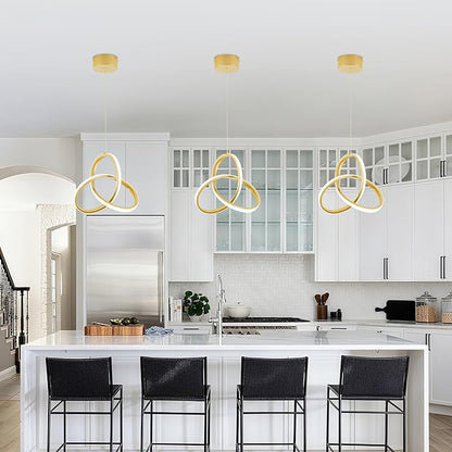 MAYNA Spiral Kitchen Island Pendant Lights, 4000K Modern Led Chandelier Light Fixture, 18W Adjustable Hanging Light Fixtures for Kitchen Island Dinning Room, 3 Pack (Gold)