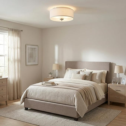 Quoizel Blanche 16" Flush Mount Ceiling Light with Premium Fabric Shade, Brushed Nickel, ETL Damp Rated for Kitchen or Bath