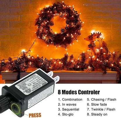 Orange LED Outdoor Halloween Lights, Halloween Decorations, 39 FT 100 LED Mini Lights with 8 Lighting Modes,Connectable String Light Plug in for Garden Patio Party Haunted House Ghost Holiday Decor
