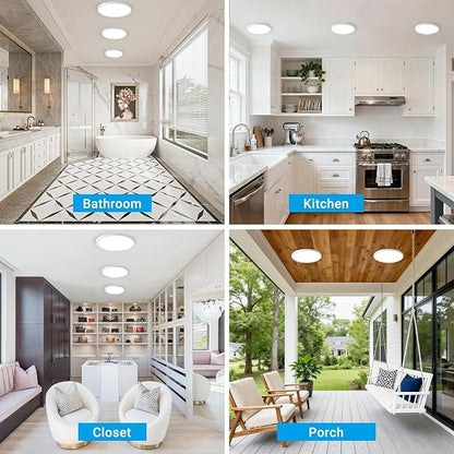 2 Pack LED Flush Mount Ceiling Light,7Inch 15W,3000K/3500K/4000K/5000K/6500K 5 Color Temperatures Ceiling Light Fixture for Kitchen Porch Hallway Bedroom Bathroom and Closet,White