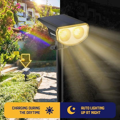 Kyosho Solar Spot Lights Outdoor Warm White, 38 LEDs Solar Landscape Lights IP67 Waterproof, 2-in-1 Outdoor Spotlights Garden Wall Lights with 3 Modes for Tree, Yard, Patio