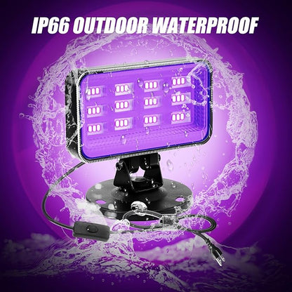 30W Black Lights for Glow Party - High Power LED Outdoor Black Light Flood Light Plug in IP66 Waterproof Blacklight Spotlight 395nm Blacklights FloodLight for Glow Party, Halloween (2 Pack)