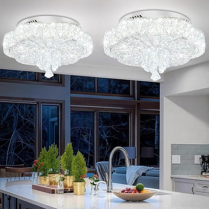 Modern Crystal Chandelier for Living Room 16in Chrome Crystal Raindrop Ceiling Light for Room Bedroom LED Dimmable 2700K-6000K