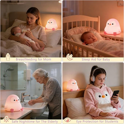 Penguin Night Light for Kids,Cute Pink Penguin Lamp,Soft Silicone Nursery Night Light,LED Squishy Novelty Animal Bedside Lamp,Rechargeable/Dimmable/Timer,Room Deco,Christmas Gifts for Mom Girls Baby