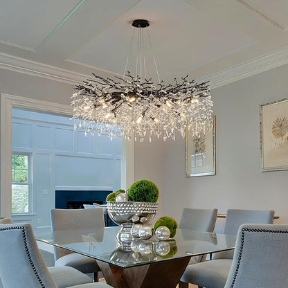 Modern Black Tree Branch Crystal Chandelier Luxury Crystal Pendant Lighting 40" Contemporary 14-Light Chandeliers for Dining Room Kitchen Bedroom Living Room