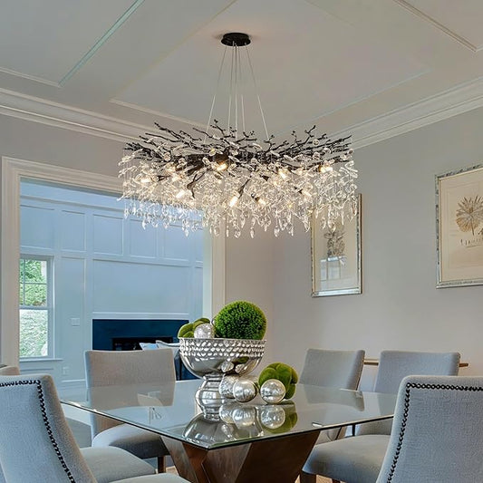 Modern Black Tree Branch Crystal Chandelier Luxury Crystal Pendant Lighting 40" Contemporary 14-Light Chandeliers for Dining Room Kitchen Bedroom Living Room