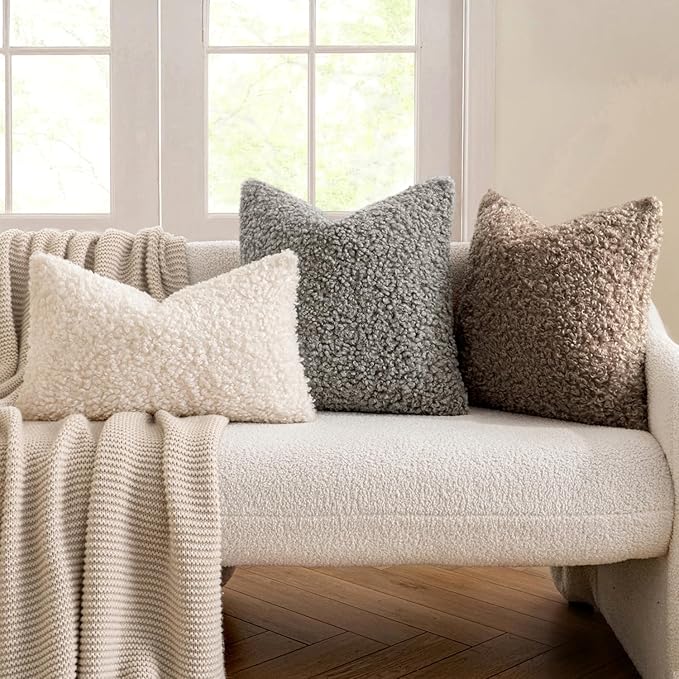 MIULEE Pack of 2 Throw Pillow Covers 18x18 Inch Neutral Khaki Faux Fur Decorative Sherpa Pillow Covers Fuzzy Accent Soft Sheepskin Fleece Cushion Cases for Boho Home Decor Couch Living Room Bed