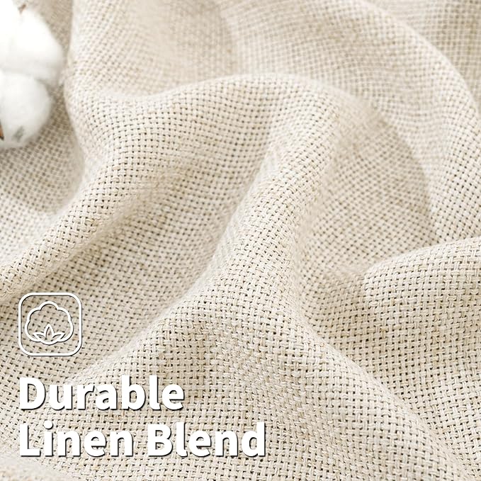BGment 40 Inch Short Curtains for Small Window, Light Filtering Linen Burlap Textured Window Treatments Grommet Sheer Drapes for Kitchen Cafe, 2 Panels, Natural, 42 X 40 Inch