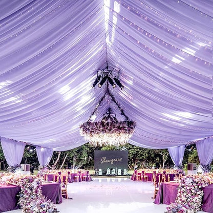 6 Panel Purple Ceiling Drapes for Wedding Arch - 5ft x 30ft Sheer Voile Chiffon Drapery