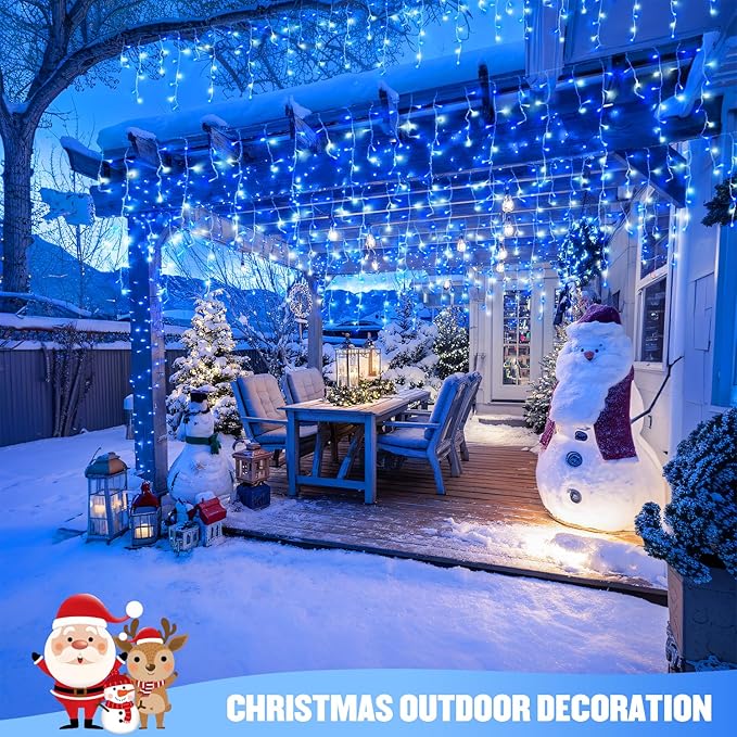 JMEXSUSS Blue&White Icicle Lights - 38.8FT 400 LED Icicle String Lights with Remote for Indoor/Outdoor, House, Bedroom, Fireplace, Birthday, Christmas Decorations