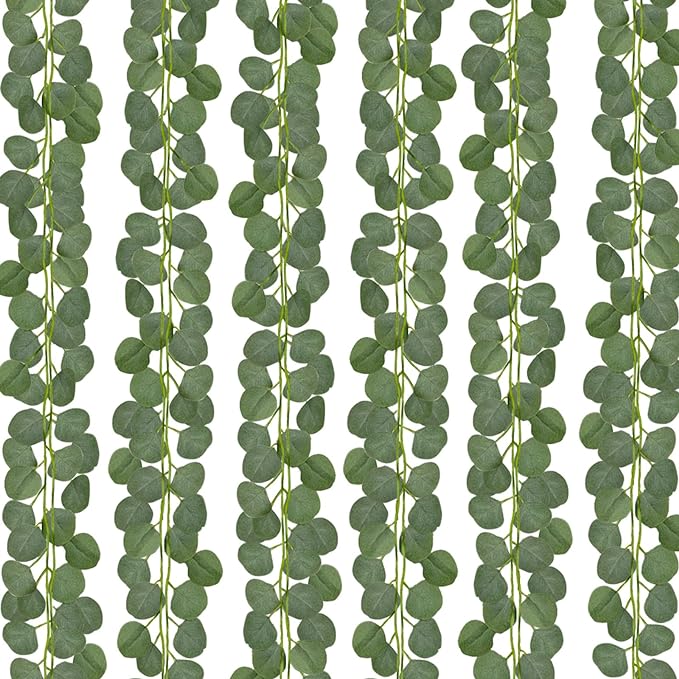 CQURE 18Pack 126Ft Eucalyptus Garland,Artificial Eucalyptus Leaves Table Greenery Garland Wreath Vines for Wedding Party Table Fireplace Bedroom Wall Room Decor